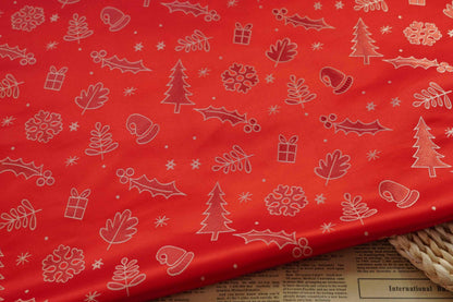 Red Christmas Jacquard Fabric with Gold Thread (59"W)