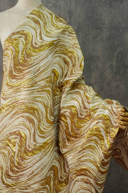 Gold Thread Jacquard Fabric: Universe Galaxy Design, 55" Wide