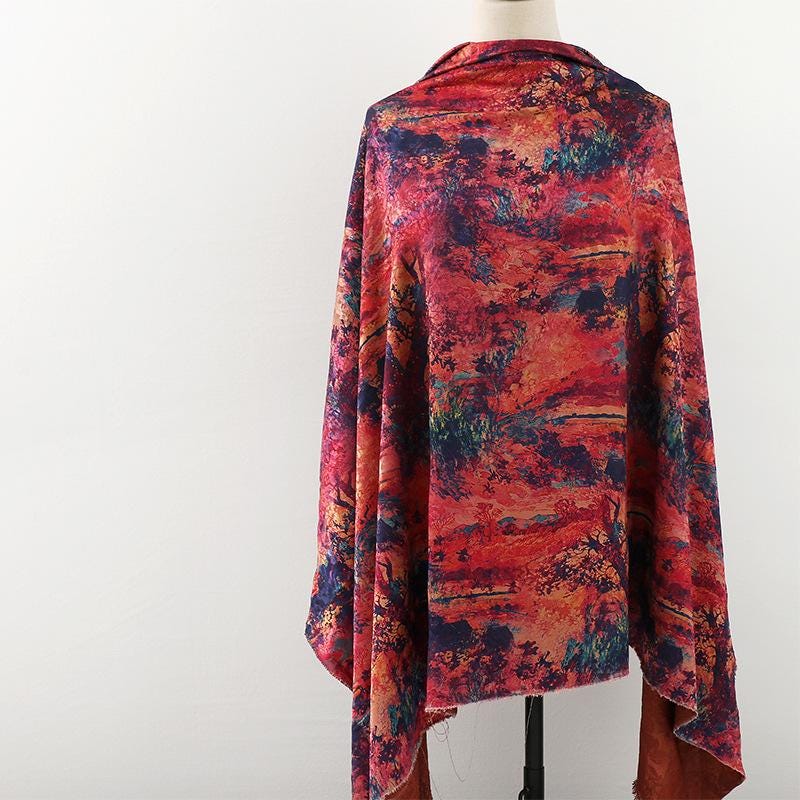 Floral Tea Silk Satin Fabric: Colorful Roses, 59" Wide
