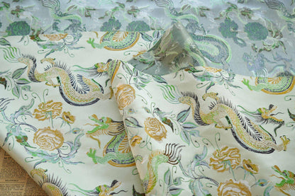 Tissu jacquard Turquoise Dragon : ameublement gaufré, costume, décoration (165 cm de large)
