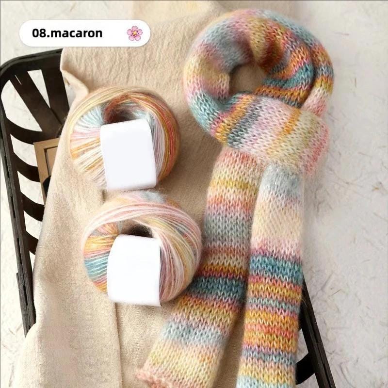 Fil de soie mohair arc-en-ciel : laine à tricoter dentelle teinte à la main