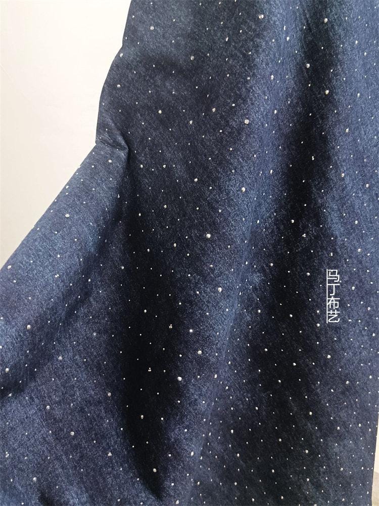 Tissu denim délavé avec strass ��" Large, matériau pour vêtements à faire soi-même