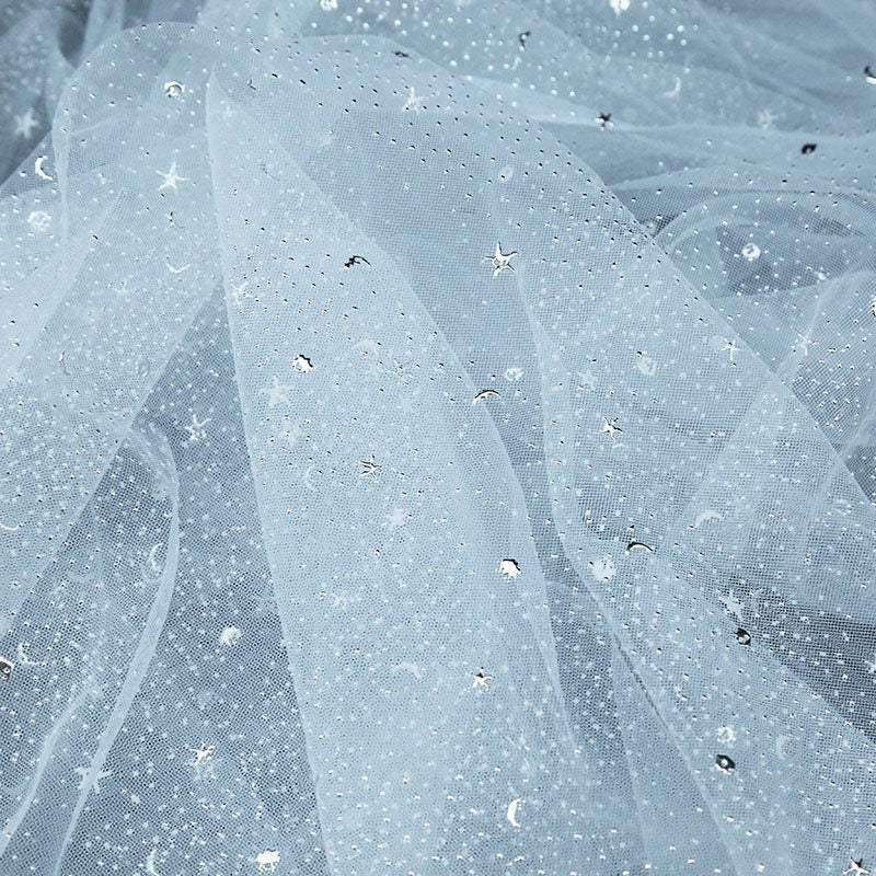 Galaxy Organza Fabric: Silver Foil Sheer Wedding Material