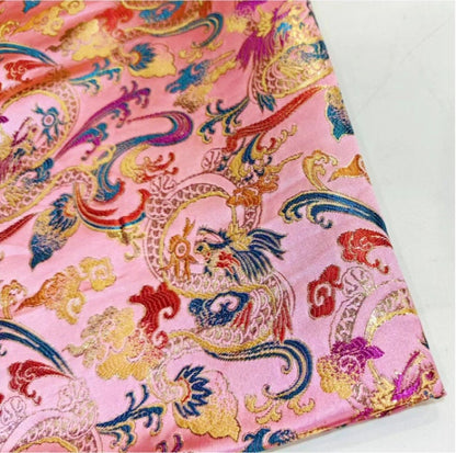 Phoenix Brocade Fabric: Gold Embroidery, Chinese Cheongsam Sewing Material (29.5"W)