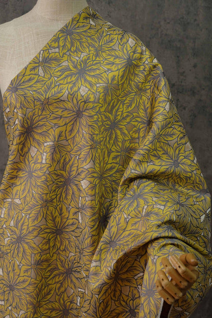 Caramel Floral Jacquard Fabric: Embossed Leaves, 60" Wide
