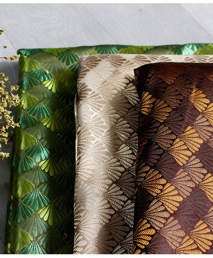 Tissu brocart jacquard coquillage japonais : mélange soie-rayonne, tissu d'ameublement