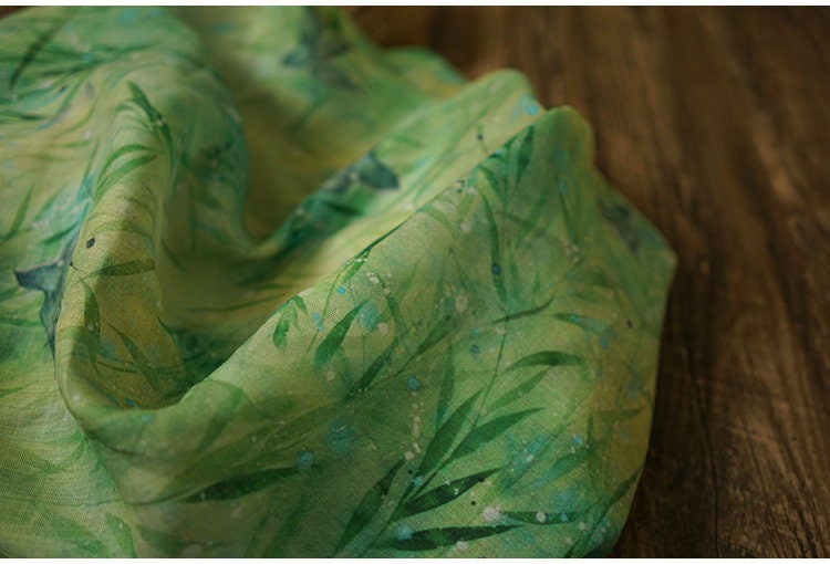 Floral Ramie Fabric: Kingfisher Green, Lightweight Sewing Material, 55" Wide