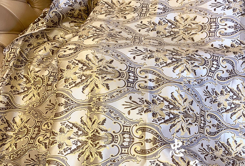 Pale Gold Brocade Jacquard Fabric: Retro Palace Style, 59"W, Polyester