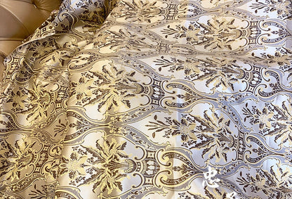 Pale Gold Brocade Jacquard Fabric: Retro Palace Style, 59"W, Polyester