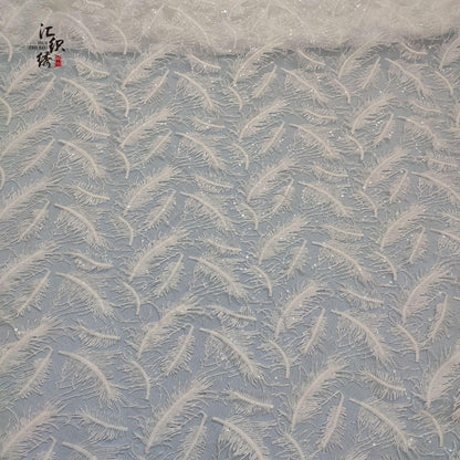 Feather Embroidery Lace Fabric: 3D Sequin Floral Applique, 50"W