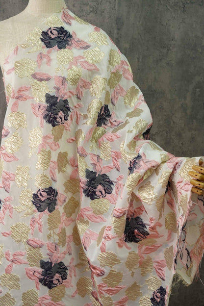Gold Thread Jacquard Fabric: 53"W Retro Palace Damask - By The Meter