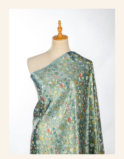 Japanese Silk Brocade Fabric: Eight Treasures Damask, Kimono Sewing (59" or 29.5" Width)