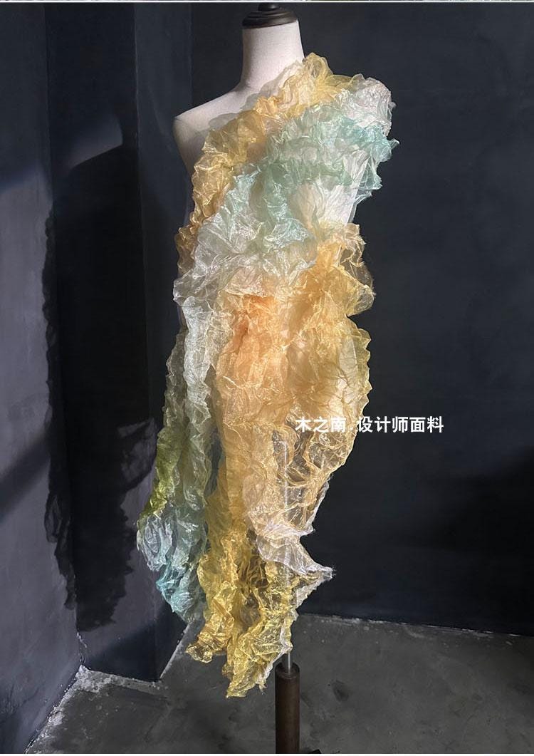 Pleated Crepe Fabric: Amber Hand-Pressed Texture, 57" Wide