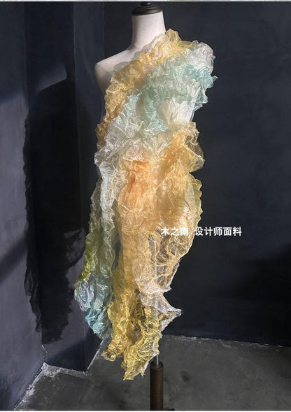 Pleated Crepe Fabric: Amber Hand-Pressed Texture, 57" Wide
