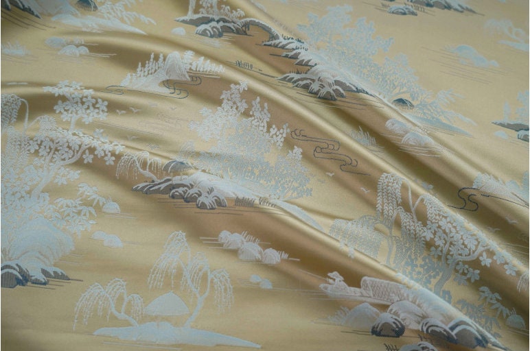 Jacquard Polyester Fabric: Minimalist Asian Landscape, Upholstery & Decor