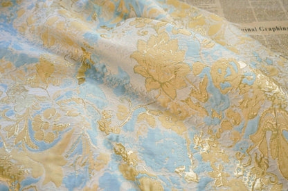 Tissu jacquard à fil doré : texture peinture à l’huile 3D, largeur 140 cm (55 po) – au mètre