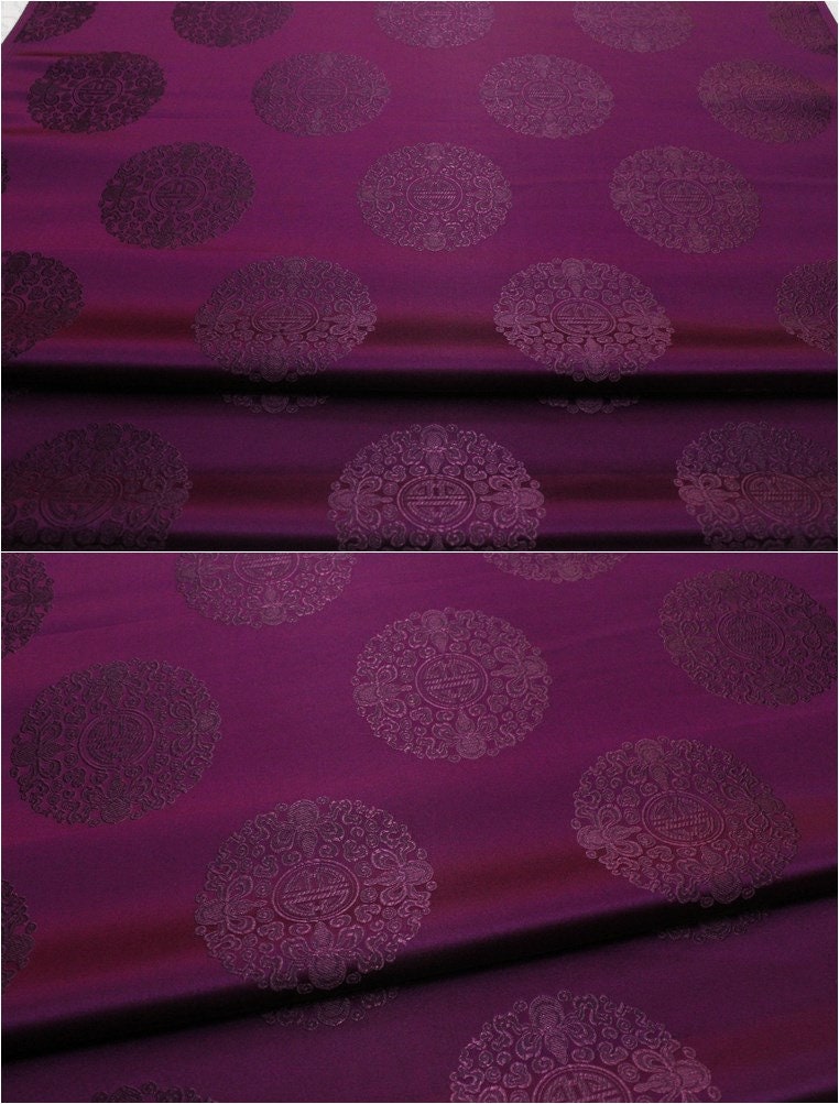 Chinese Fu Symbol Brocade Fabric: Floral Jacquard Satin (29.5"W)