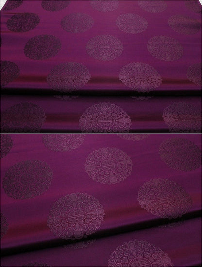 Chinese Fu Symbol Brocade Fabric: Floral Jacquard Satin (29.5"W)