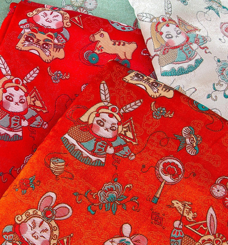 Tissu brocart de soie Lord Rabbit : Damas chinois traditionnel (59"L)