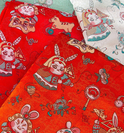 Tissu brocart de soie Lord Rabbit : Damas chinois traditionnel (59"L)
