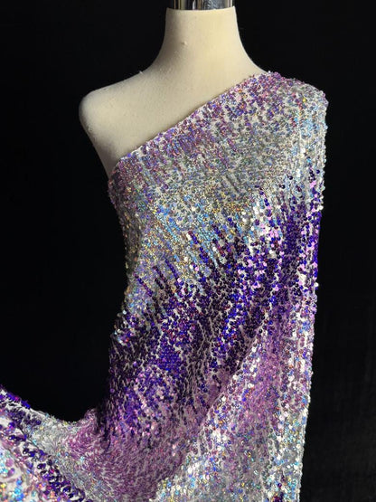 Ombre Purple Sequin Knit Fabric: Gradient Glitter, High-End Evening Wear