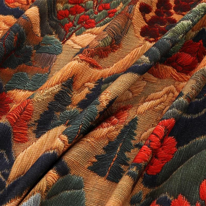 Embossed Forest Print Wool Silk Blend Fabric: Autumn Couture