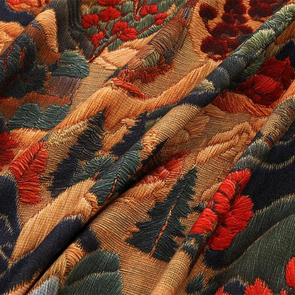 Embossed Forest Print Wool Silk Blend Fabric: Autumn Couture