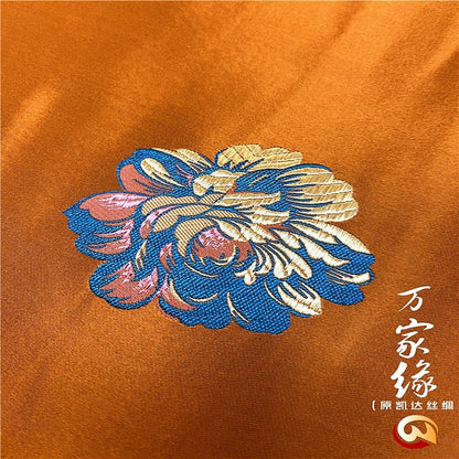 Orange Floral Brocade Fabric: Silk Cotton Damask (29.5"W)