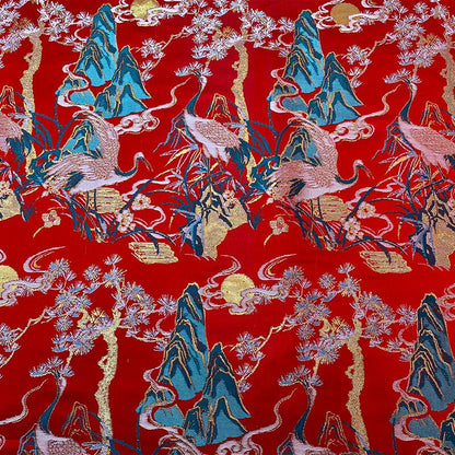 Crane Jacquard Satin Fabric: 59"W Brocade Cheongsam Sewing Fabric