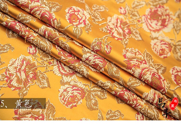 Red Peony Flower Brocade Fabric: Chinese Silk Wedding Fabric