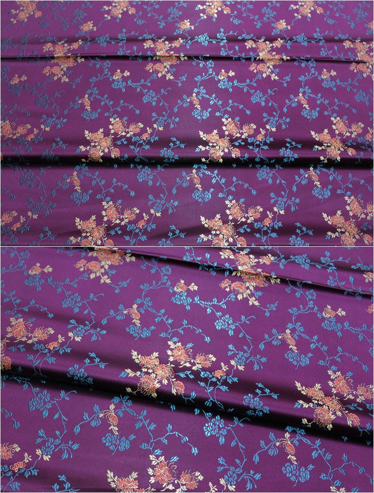 Brocart de soie damassé : Branche de pivoine, 75 cm de large - Vendu au mètre