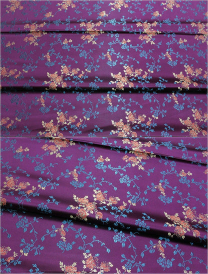 Brocart de soie damassé : Branche de pivoine, 75 cm de large - Vendu au mètre