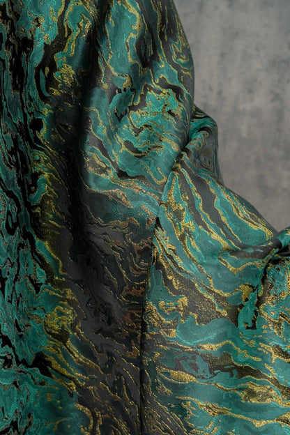 Gold Thread Jacquard Fabric: 3D Designer Upholstery, Costume, & Handbag Material