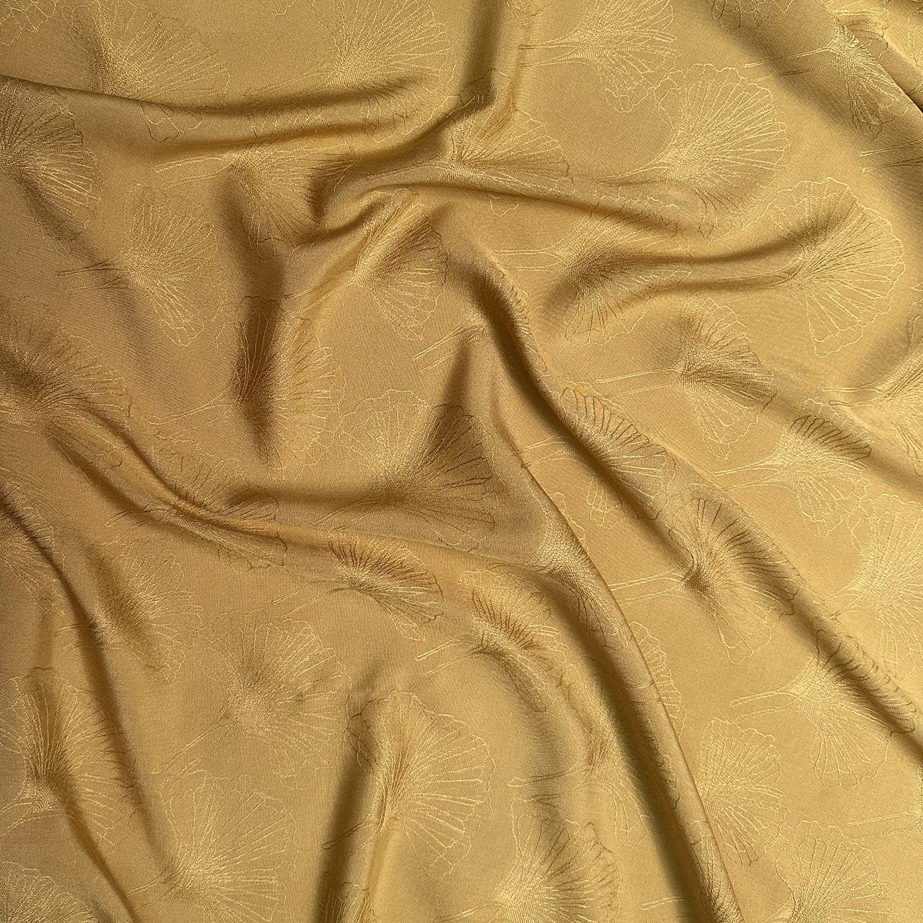 Ginkgo Biloba Jacquard Damask Fabric: 100% Cotton, 59" Wide