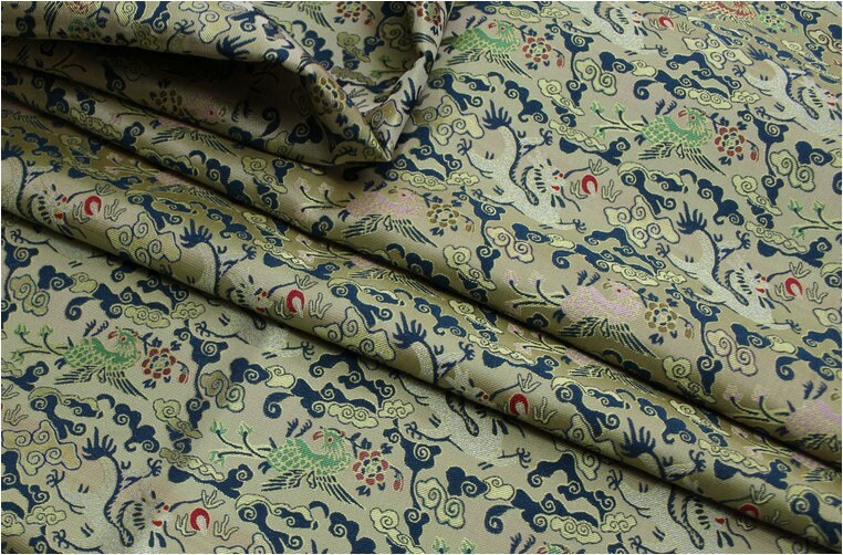 Flying Dragon Brocade Fabric: Chinese Emperor Robe Silk Blend (55"W)