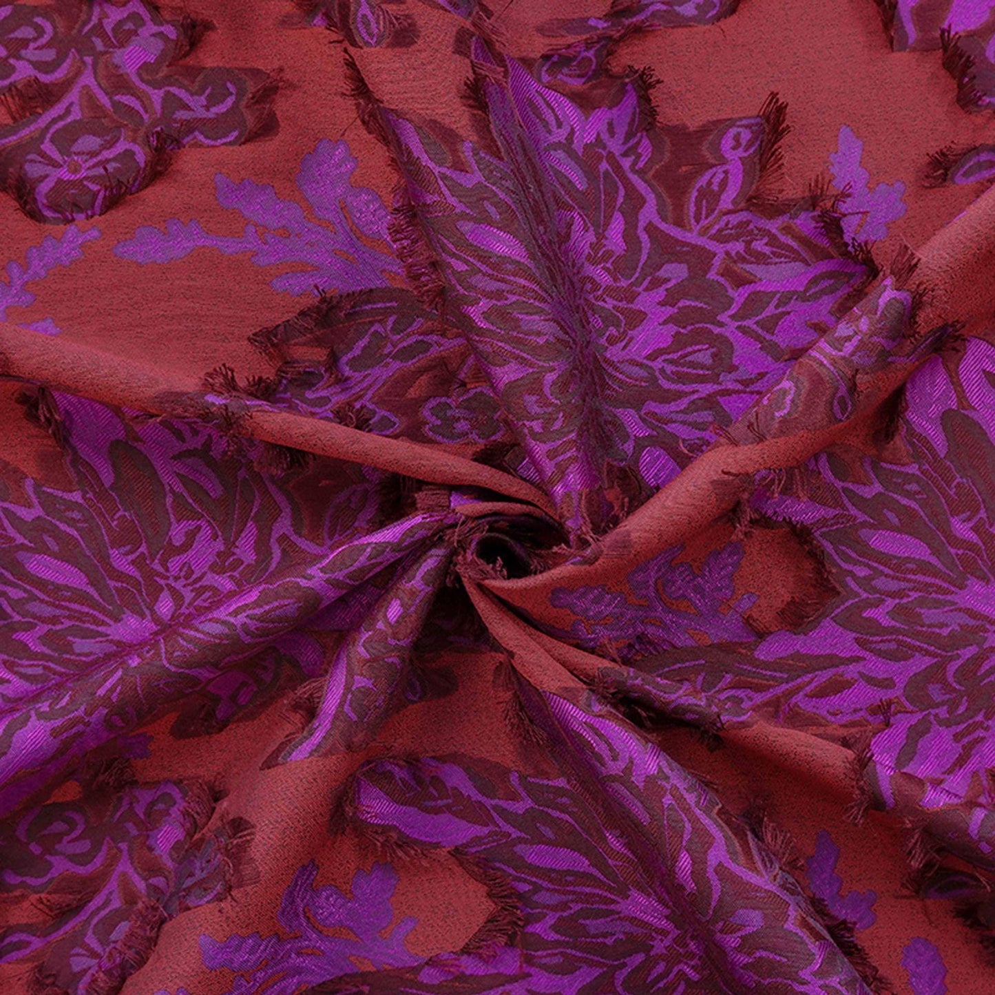 Red & Purple Floral Jacquard Fabric ��� Textured Woven Materi" Wide