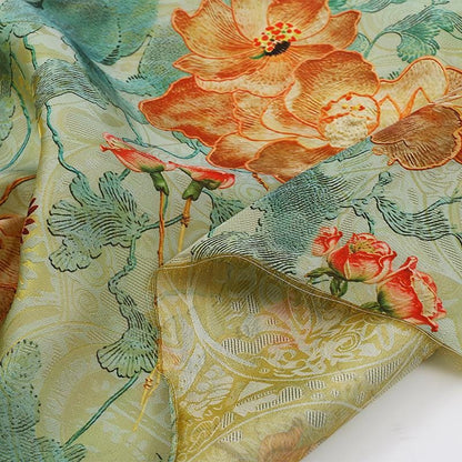 Lotus Lightweight Brocade Jacquard Fabric ��� Shiny Floral Material for Cheongsam & D