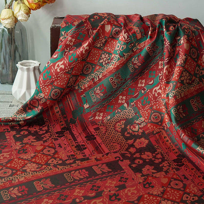 64"W Teal Jacquard Brocade Fabric ��� Longevity Peony Flower, High-Density Satin, Traditional Asian Textile for Quilting, Costumes, Home