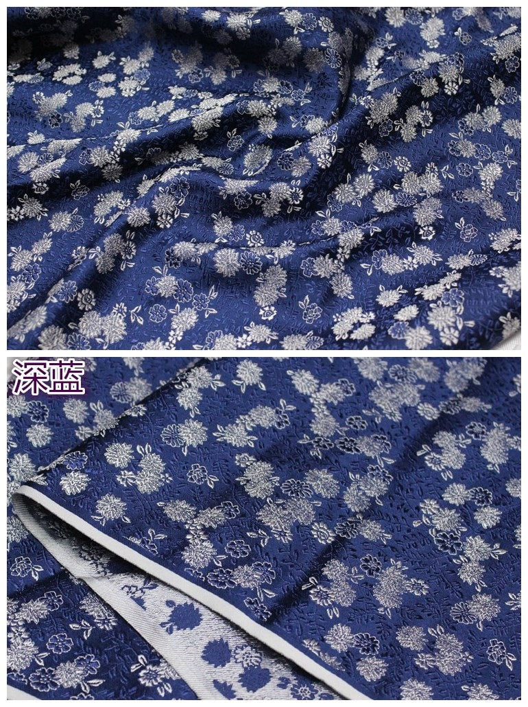 Tissu brocart de soie : motif pivoine, tissu de mariage chinois (vendu au mètre)