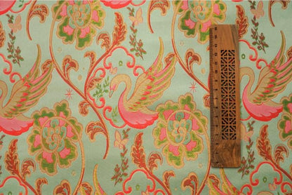 Swan Jacquard Fabric: 64"W Damask Upholstery Fabric - By The Meter