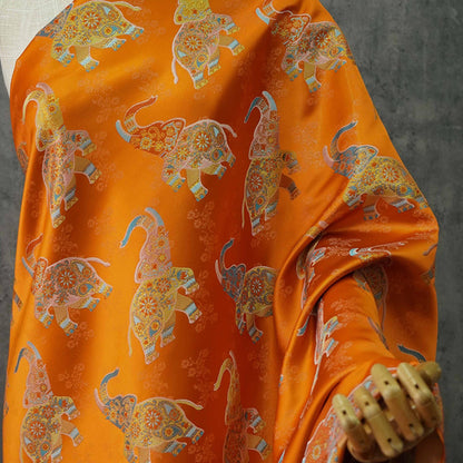 Elephant Brocade Fabric: 55" Ethnic Tibetan Damask, Costume Upholstery