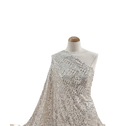 Sequin Lace Fabric: 3D Pleated Embroidery, 49" Wide, For Wedding & Prom