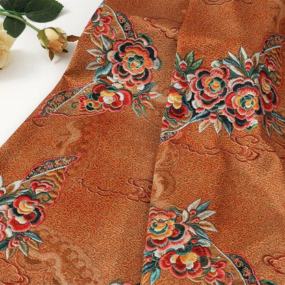 Ancient Painting Tea Silk Satin Fabric - 59"W Digital Print