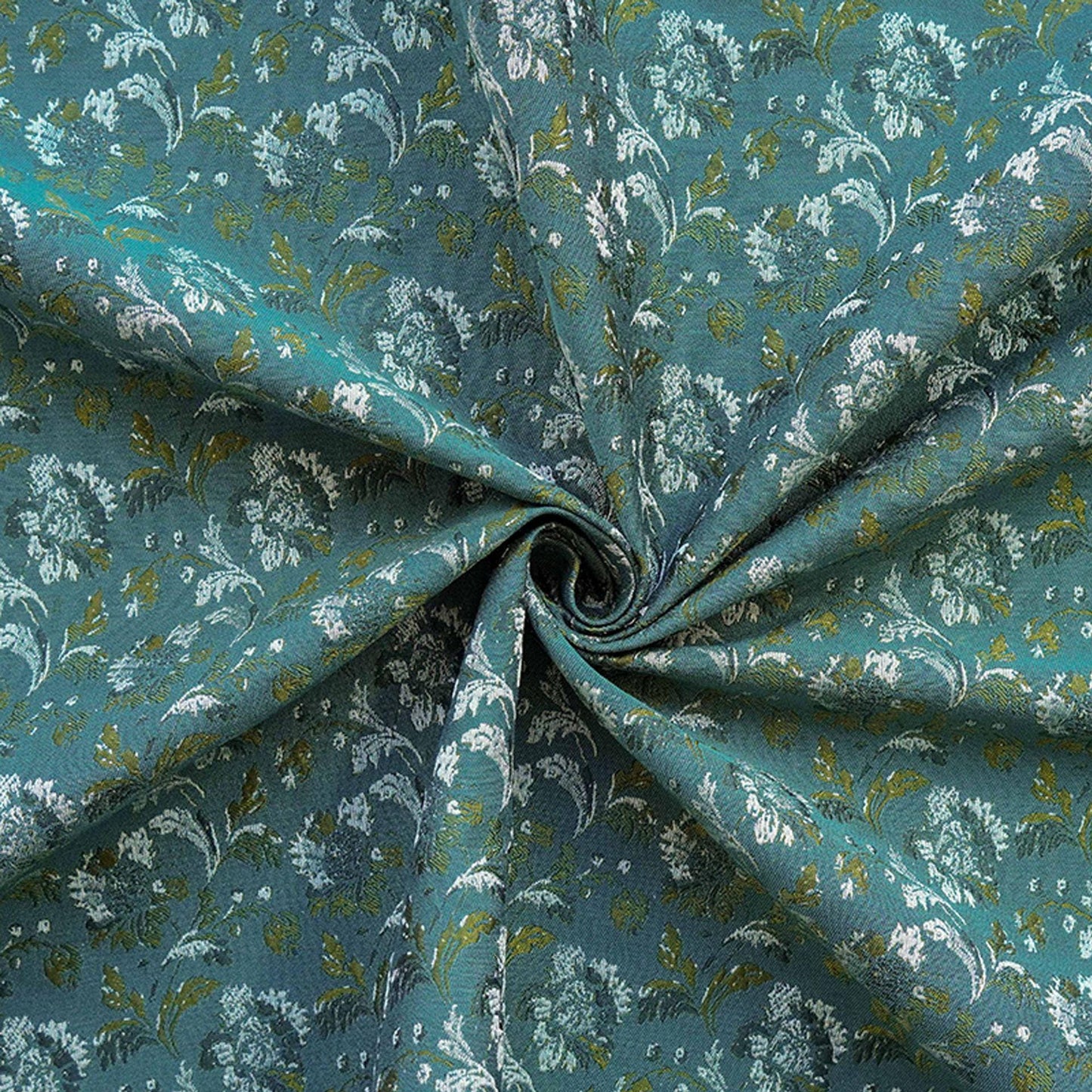 Tissu jacquard floral turquoise : matériau tissé couleur pour la couture et l'ameublement