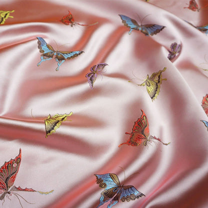 Black Silk Brocade Fabric: Butterfly Floral Jacquard (45"W)