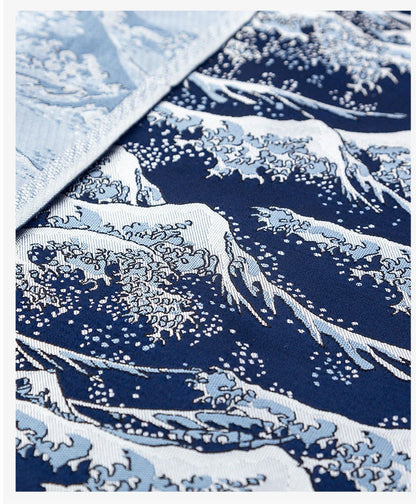 Japanese Brocade Fabric: Mt. Fuji Kimono Pattern, Blue Jacquard (59"W)