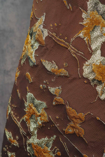 Embossed Butterfly Brocade Fabric: Gold Thread Jacquard Ink Splash - Sewing Material