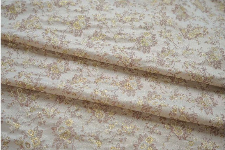 Gold Thread Floral Jacquard Fabric: 3D Texture, 60" Wide