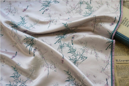 Floral Bamboo Brocade Satin Fabric - Light Purple, 59" Wide