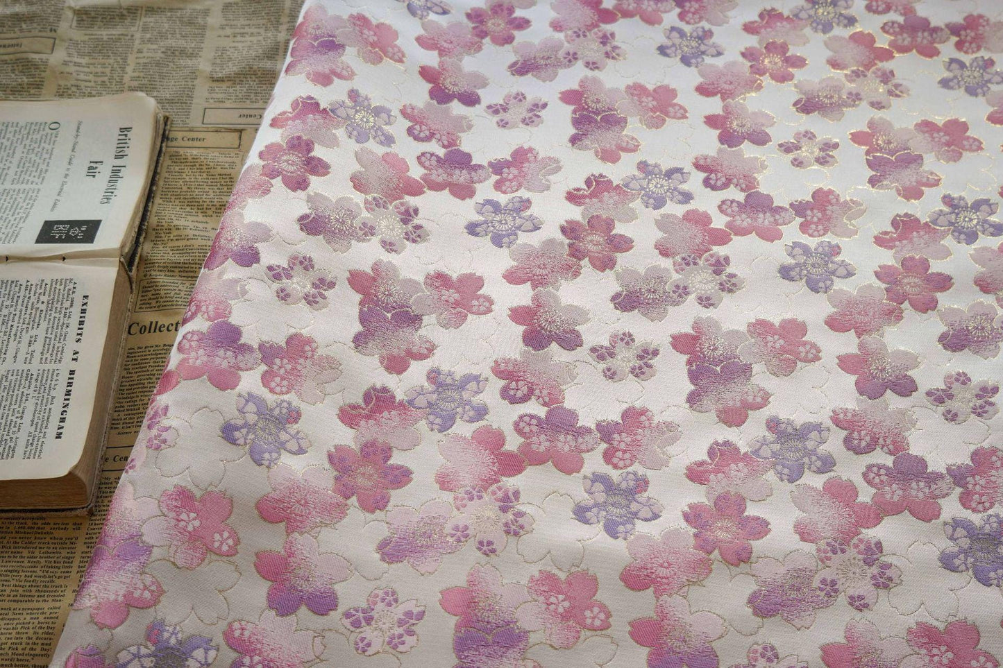 Sakura Silk Brocade Fabric: Japanese Floral Decor, 65" Wide